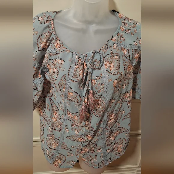 Knox Rose Sheer Blue Paisley Blouse - Picture 3 of 8